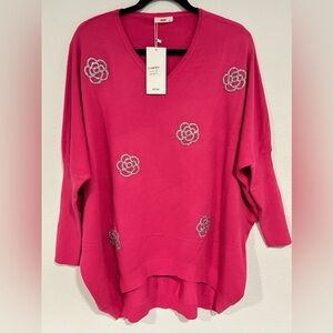 MOEWY Hot Pink Silver Floral Embellished Sweater Size “Taille Unique” (One Size)